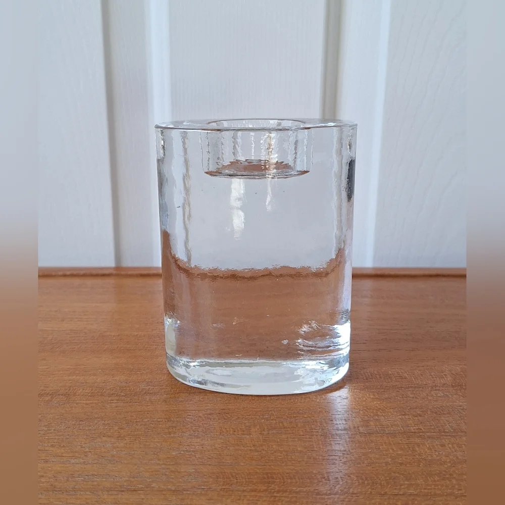 Crate Barrel Clear Glass Candleholder Votive Ice Tealight Textured Rippled NEW